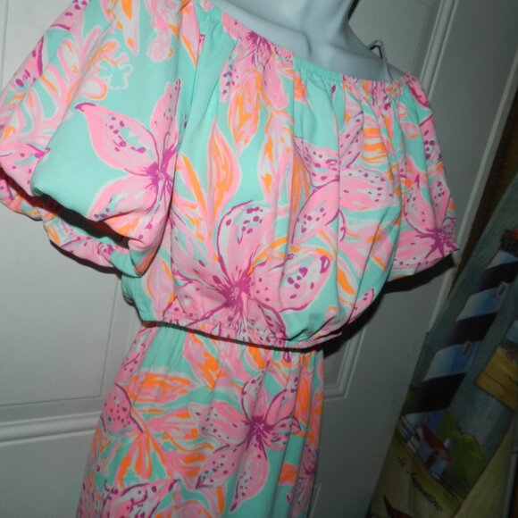 LILLY PULITZER Esmeray Set Surf Blue Bonita Blooms Skirt Puff Crop Top⌚🏃⚡💨🚚 - Picture 2 of 13